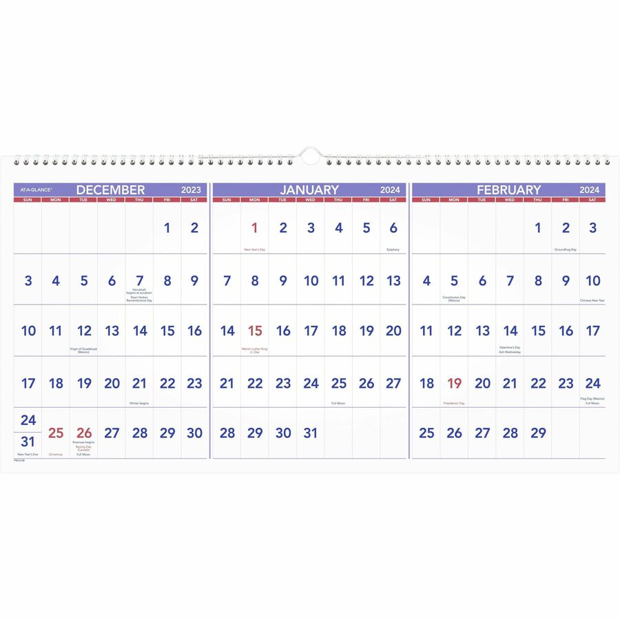 At-A-Glance Contemporary 3-Month Vertical Wall Calendar pm11x28 