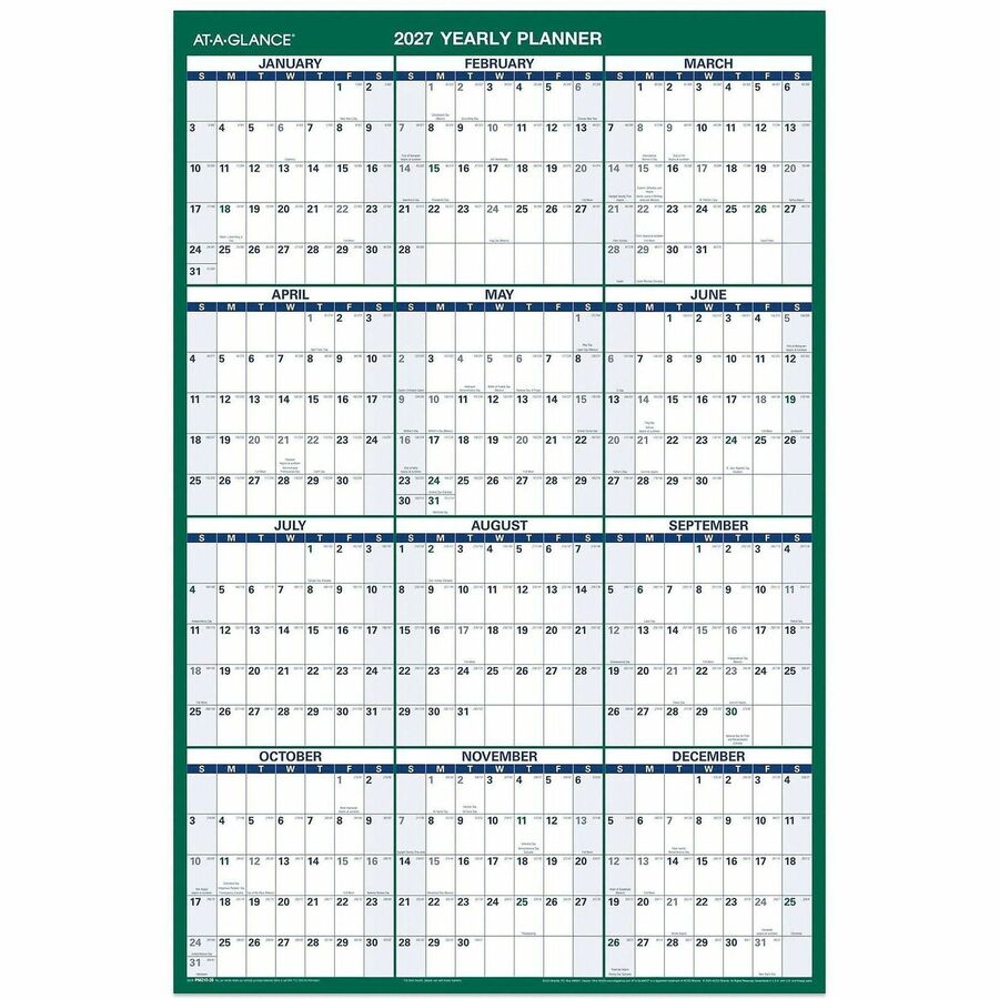 At-A-Glance Reversible Wall Calendar - Yearly - 1 Year - January 2023 -  December 2023 - 24" x 36" Sheet Size - Blue, Gray - Erasable, Laminated - 1  Each - Yuletide Office Solutions