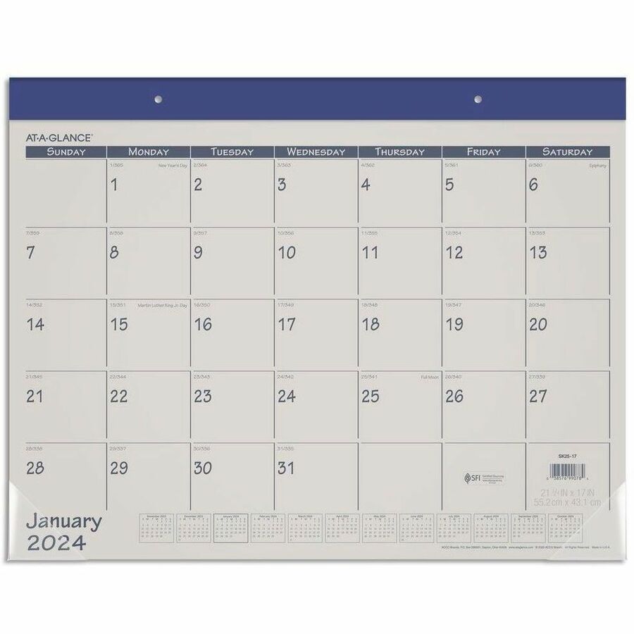 At-A-Glance Fashion Color Monthly Desk Pad - Julian Dates - Monthly -  January 2023 - December 2023 - 1 Month Single Page Layout - 22" x 17" Sheet  Size - 2.88" x 2.50" Block - Desktop - Black - Poly - 1 Each -  simplykleenusa