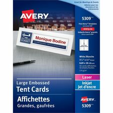 Avery® Embossed Tent Cards - 97 Brightness - 3 1/2" x 11" - 50 / Box - FSC Mix - Perforated, Heavyweight, Rounded Corner, Smudge-free, Jam-free, Embossed