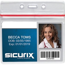 SICURIX Sealable ID Badge Holder - Support 3.75" (95.25 mm) x 2.62" (66.55 mm) Media - Horizontal - Vinyl - 50 / Pack - Clear