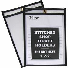 C-Line Stitched Vinyl Shop Ticket Holders - Support 6" (152.40 mm) x 9" (228.60 mm) Media - Vinyl - 25 / Box - Black, Clear - Sturdy