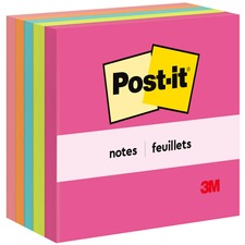 Post-it® Notes - Poptimistic Color Collection - 500 - 3" x 3" - Square - 100 Sheets per Pad - Unruled - Power Pink, Acid Lime, Aqua Splash, Vital Orange, Guava - Paper - Self-adhesive, Repositionable - 5 / Pack