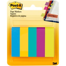Post-it Page Markers - 100 - 1/2" x 2" - Rectangle - Unruled - Electric Blue, Yellow, Aqua Wave, Light Mulberry, Neon Green - Paper - Removable, Self-adhesive - 500 / Pack