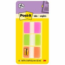 Post-it® Durable Tabs - 1.50" Tab Height x 1" Tab Width - Removable - Pink, Purple, Orange, Semi-transparent Tab(s) - 66 / Pack