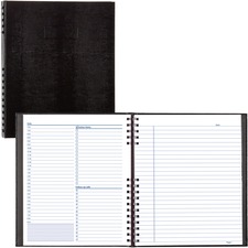 Blueline Blueline NotePro Undated Daily Planner - Daily - 7:00 AM to 8:30 PM - Half-hourly - 1 Day Double Page Layout - 11" x 8 1/2" Sheet Size - Twin Wire - Paper - Black - Phone Directory, Pocket, Label, Acid-free, Address Directory, Pocket - 1 Each