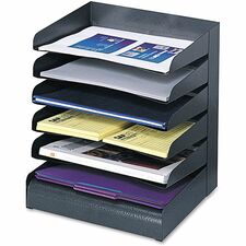 Safco Slanted Shelves Steel Desk Tray Sorter - 6 Tier(s) - Desktop - Durable - Black - Steel - 1 Each