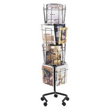 Safco Rotary Literature Display Rack - 16 Compartment(s) - 1" (25.40 mm) - 60" Height x 15" Width x 15" DepthFloor - Lockable - Powder Coated - Charcoal - 1 Each