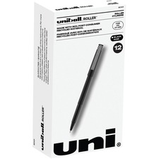 uniball™ Roller Rollerball Pen - Fine Pen Point - 0.7 mm Pen Point Size - Black - Black Stainless Steel Barrel - 1 Dozen