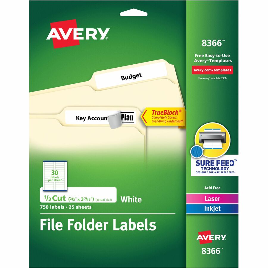 Avery® File Folder Labels, 2/3" x 3-7/16" , 750 White Labels (8366