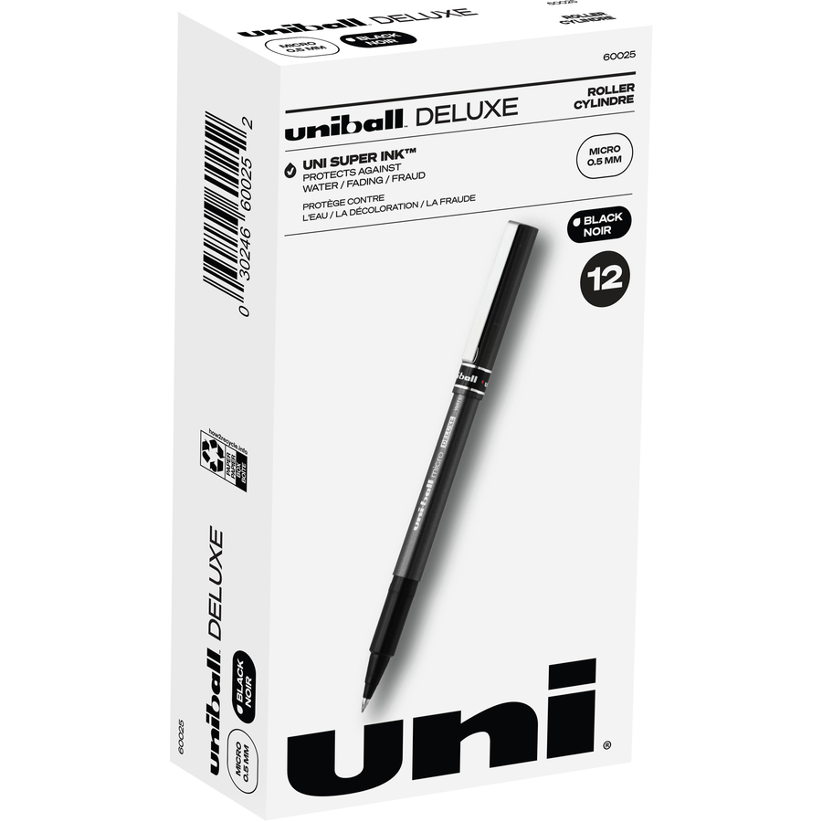 uni-ball Deluxe Rollerball Pens - Micro Pen Point - 0.5 mm Pen Point Size -  Black - Gray Barrel - 1 Dozen - SupplyOwlOffice.com