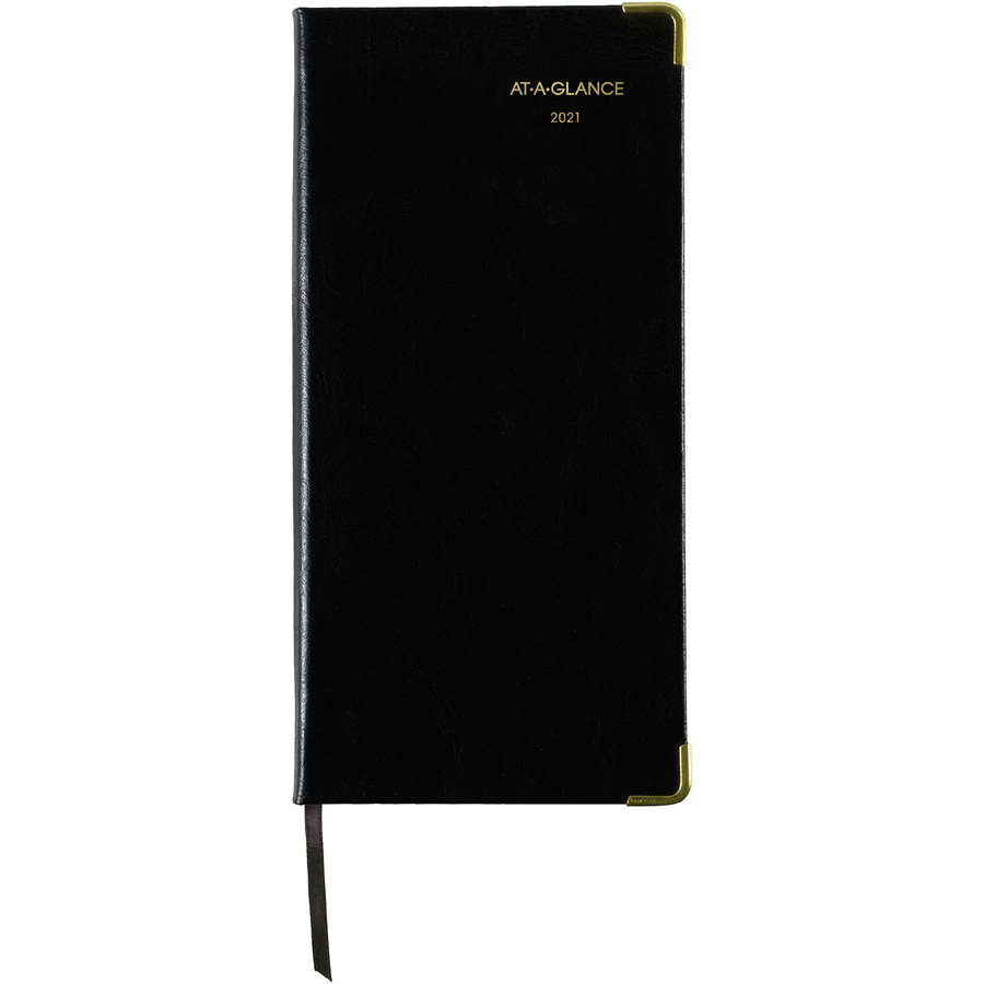 At-A-Glance Weekly/Monthly Fine Diary w/Genuine Leather Black Pocket at the...