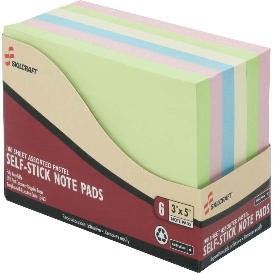 SKILCRAFT Self-Stick Pastel Note Pad - Zerbee