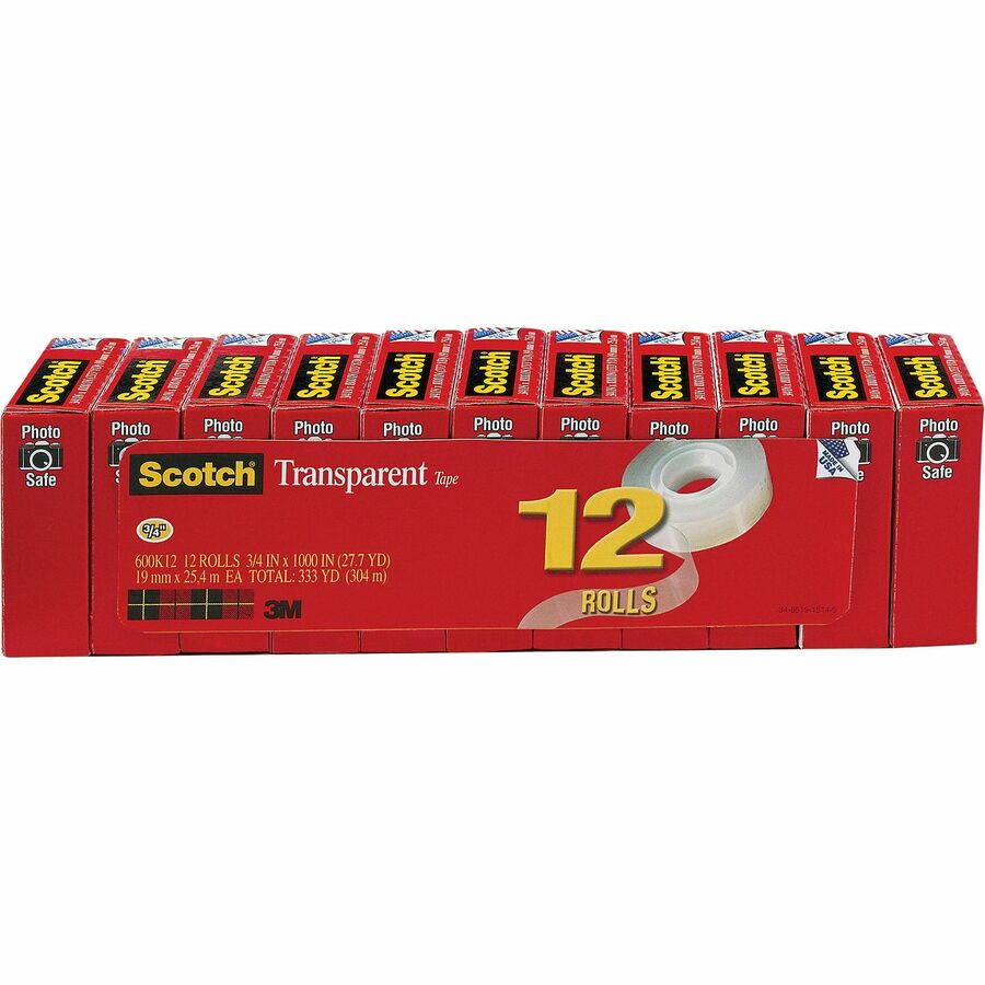 Scotch Transparent Tape, 3/4 in x 1000 in, 6 Boxes/Pack (600)
