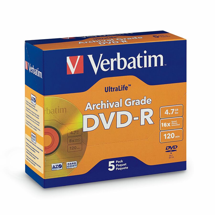 Verbatim UltraLife Gold DVD-R 5-pack in jewel case packaging