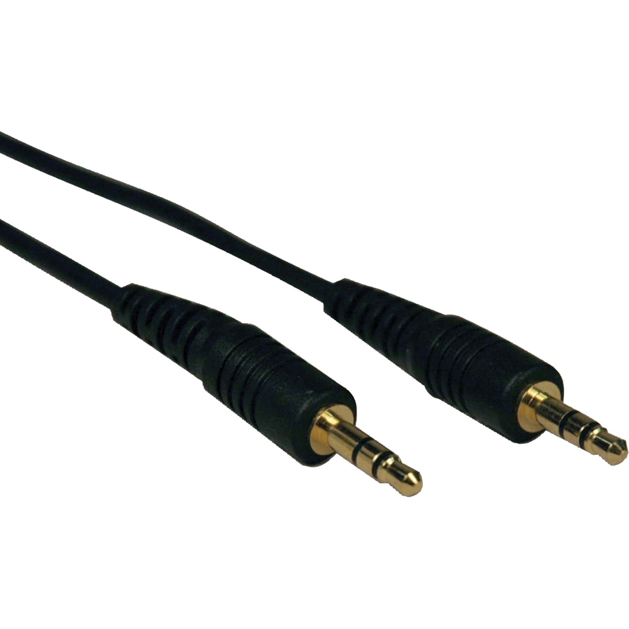Black 10 ft mini stereo dubbing cord with 3.5 mm male-to-male connectors