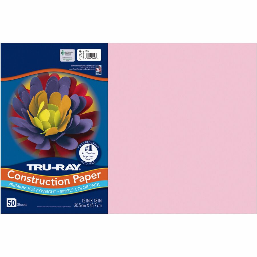 Pacon Tru-Ray Construction Paper, Salmon, 76 lbs, 9 x 12 - 50 count