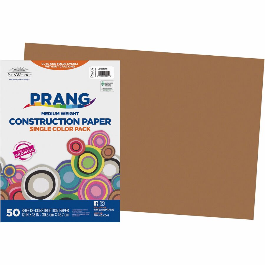 SunWorks Construction Paper, 58lb, 12 x 18, Light Brown, 50/Pack