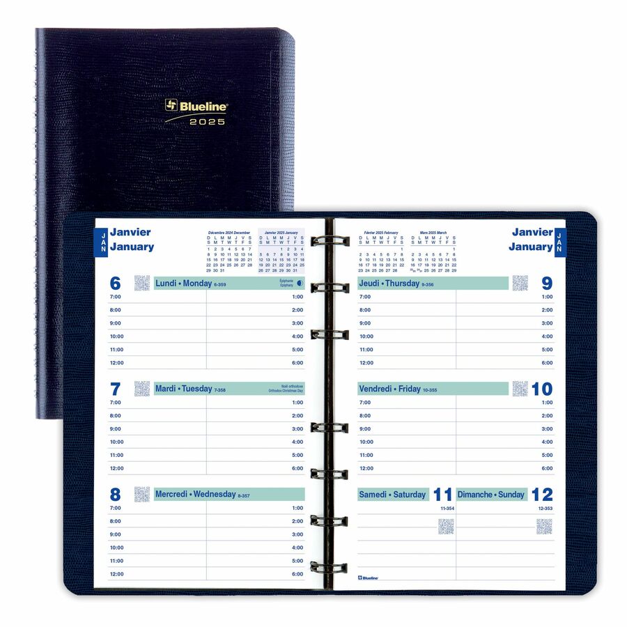 Blueline Essential Weekly Planner Soft Cover 8" x 5" , Bilingual, Blue