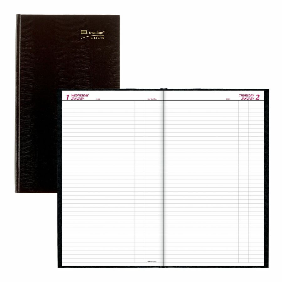 Brownline Daily Planner Hard Cover 13 - 3/8" x 7-7/8" , English, Black