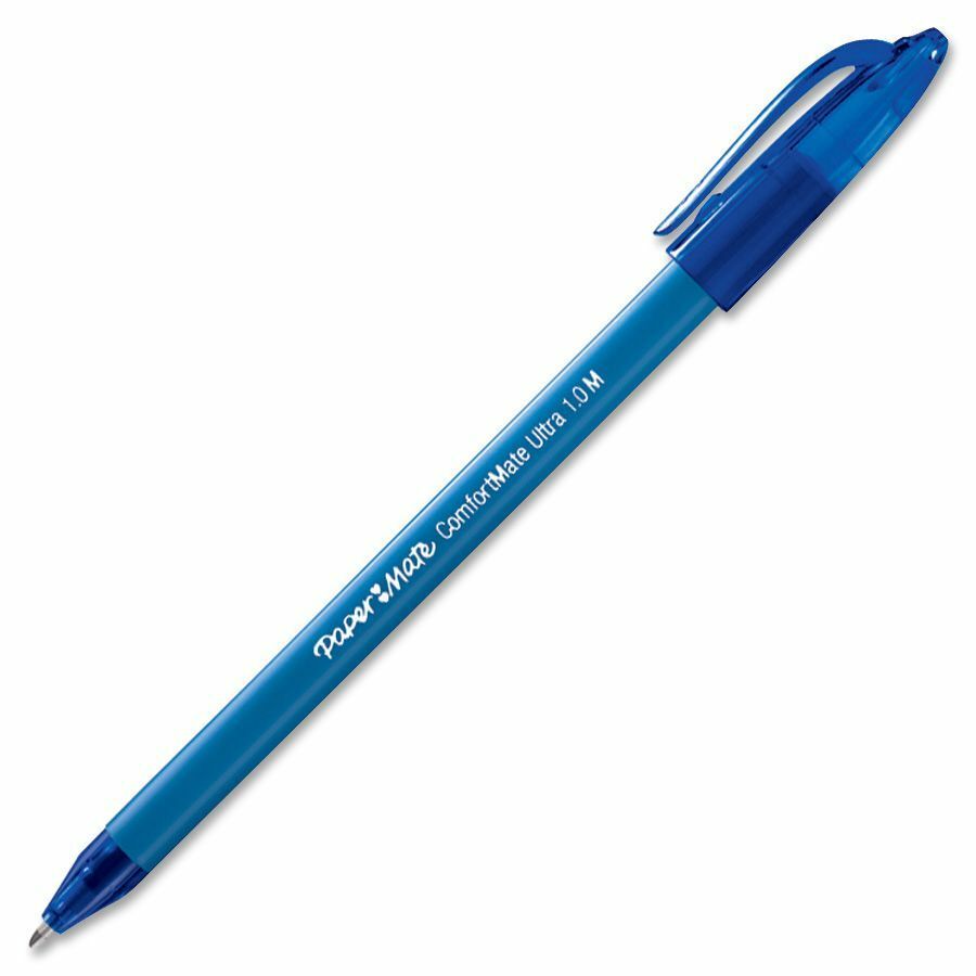 Paper Mate ComfortMate Triangular Ink Pens - Medium Pen Point - Blue - Blue  Rubber Barrel - 1 Dozen - Thomas Business Center Inc
