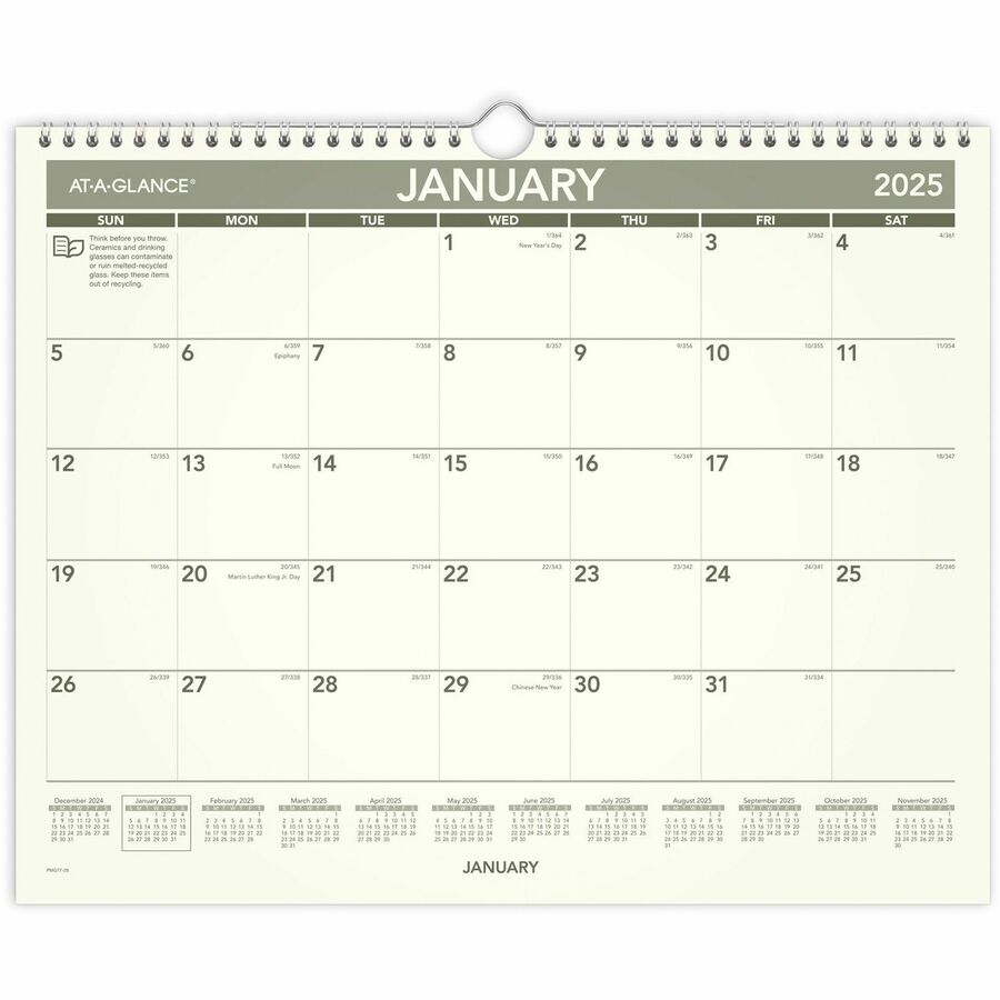 At-A-Glance Recycled Wall Calendar - Medium Size - Julian Dates