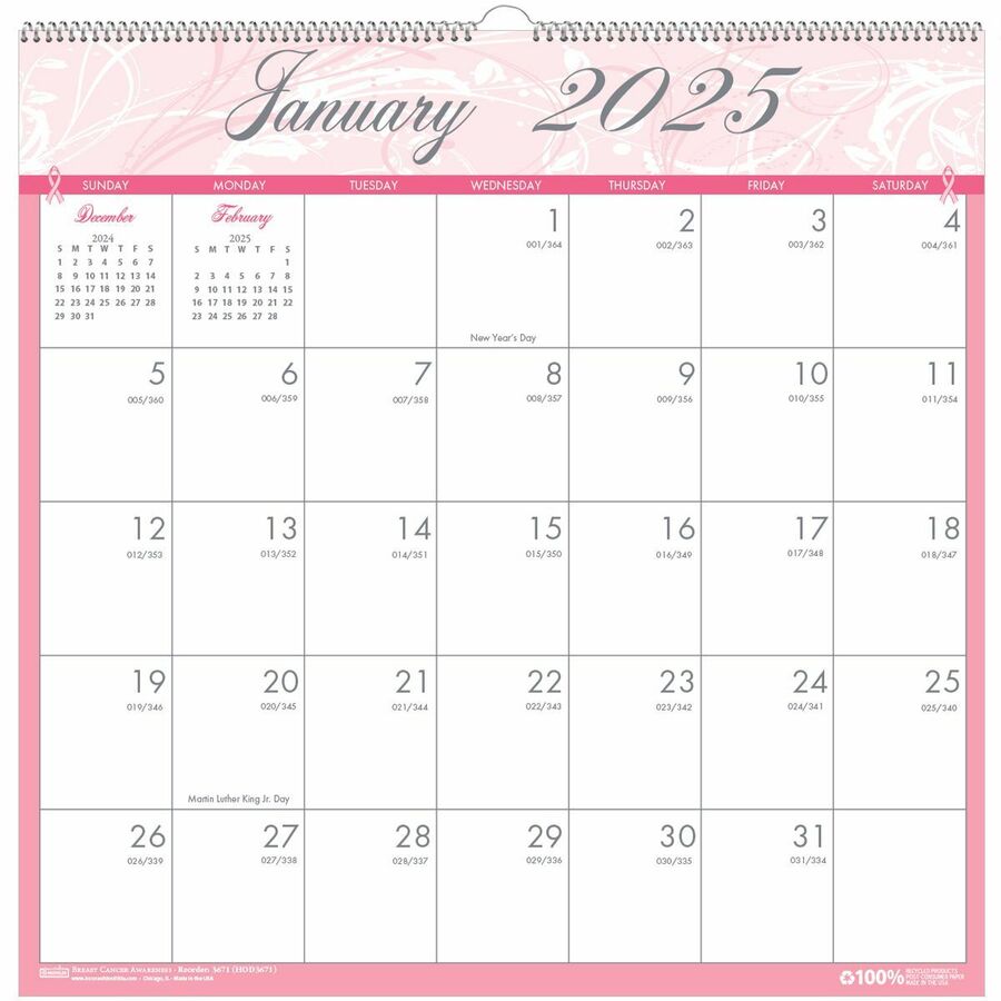 House Of Doolittle Monthly Wall Calendar Breast Cancer Awareness 12 X