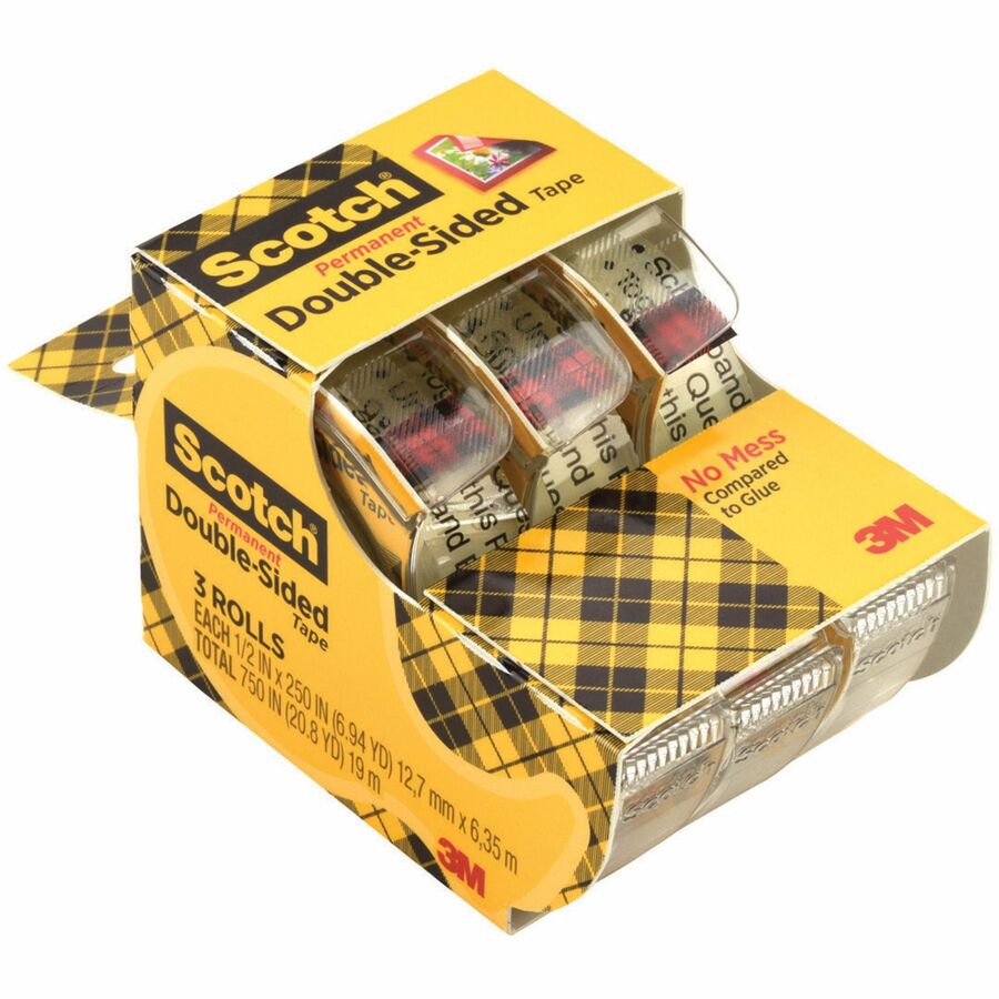 Scotch 665 Permanent Double Sided Tape 12 x 250 Clear Pack Of 3 Rolls -  Office Depot