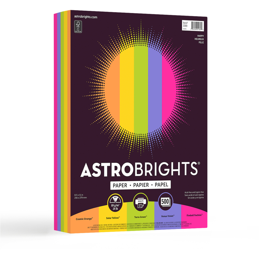 Astrobrights Color Paper - Fuchsia - Letter - 8 1/2 x 11 - 24 lb Basis  Weight - Smooth - 500 / Ream - Acid-free, Lignin-free, Chlorine-free,  Heavyweight - Fireball Fuchsia