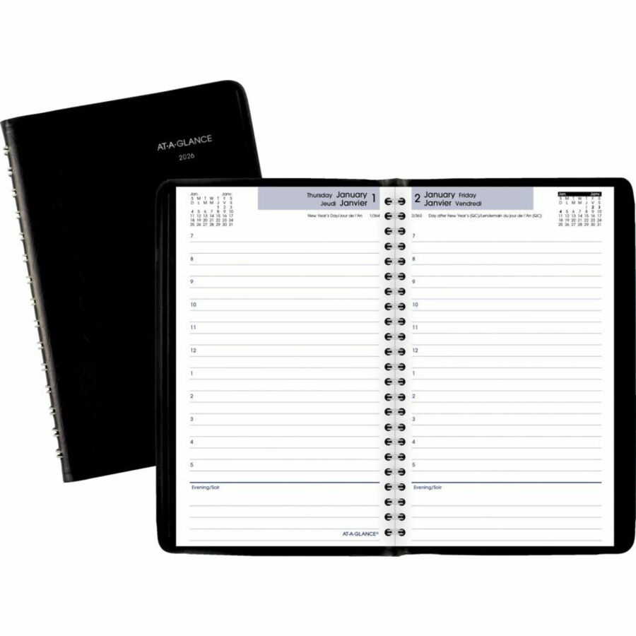 AT-A-GLANCE&reg; Daily Appointment Book Wire Bound 8x4-7/8" Bilingual