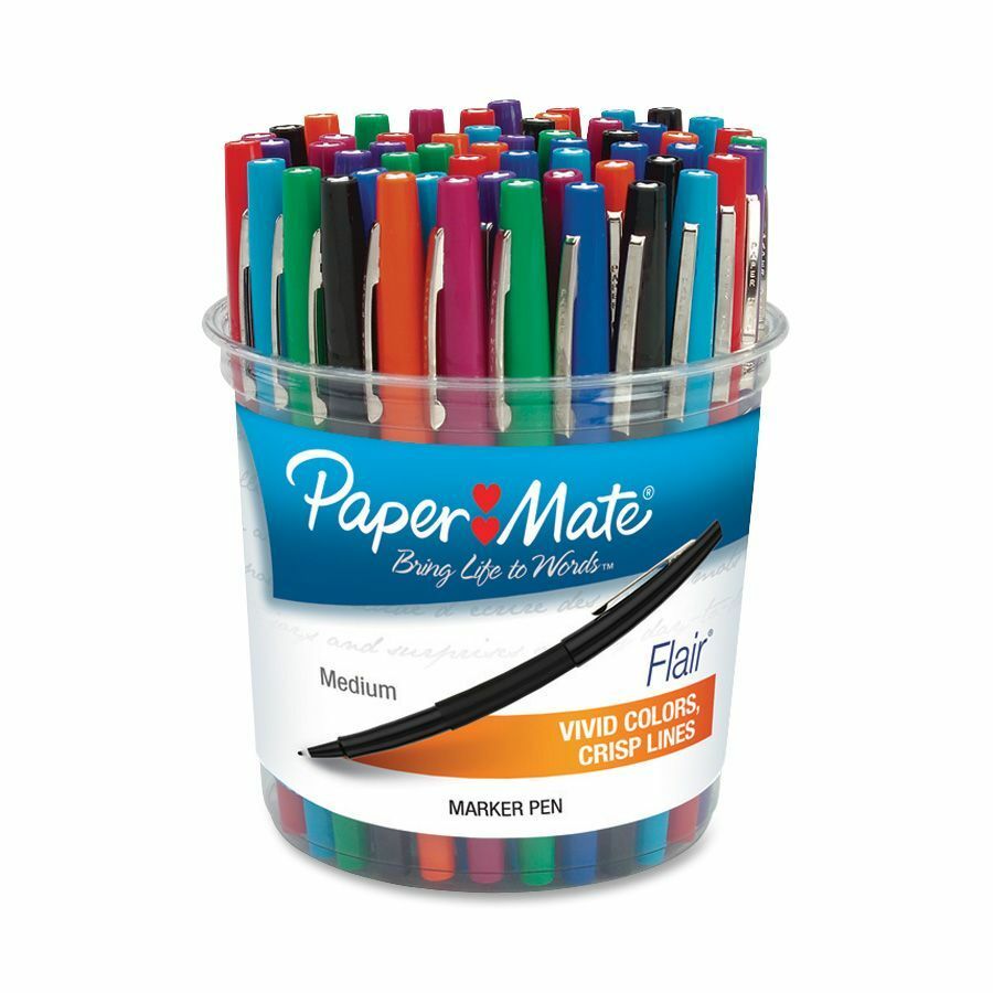 Paper Mate Flair - Medium Pen Point - Black, Purple, Blue, Red, Green,  Orange, Magenta, Turquoise, Lime Water Based Ink - 48 / Canister - R&A  Office Supplies