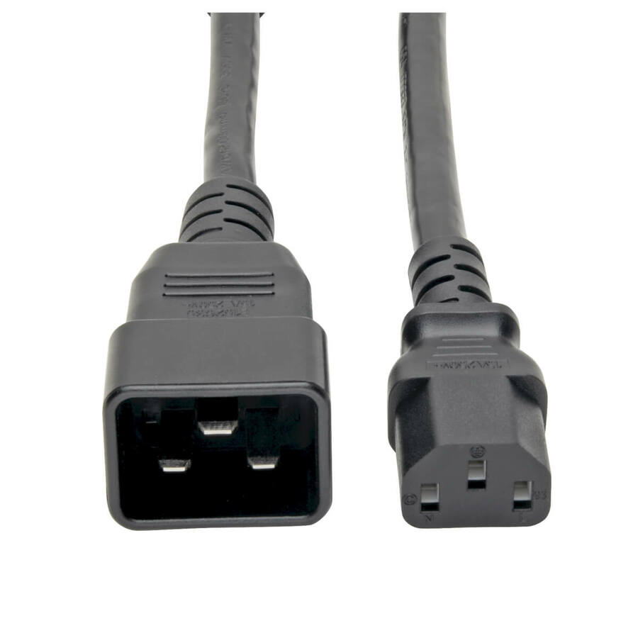 Black 2 ft Eaton Tripp Lite C20 to 2 x C13 AC power splitter cable