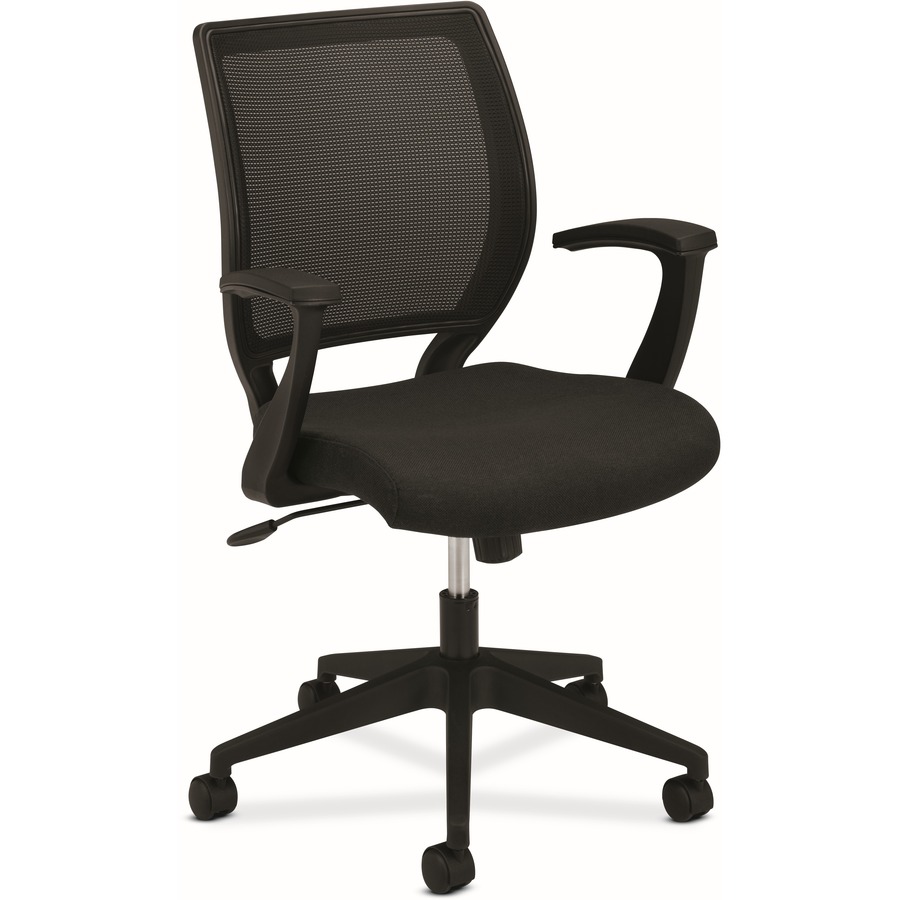 Basyx by HON Mesh Mid-Back Task Chair | Center-Tilt | Fixed Arms | Black Fabric