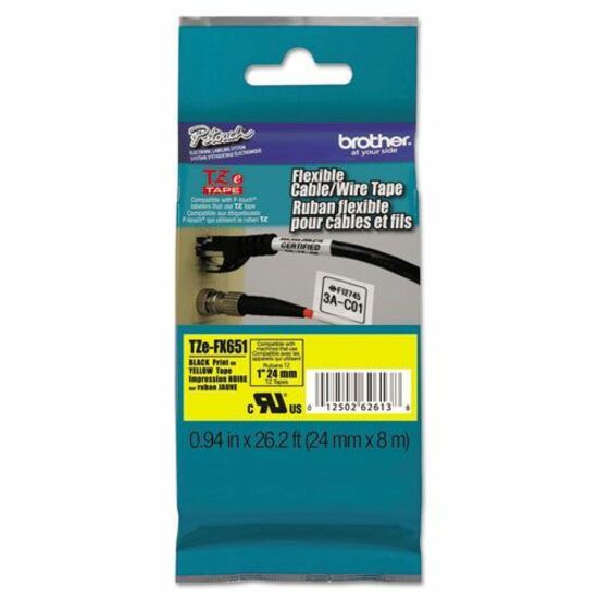 Brother TZeFX651 - Ruban flexible - noir sur jaune - Rouleau (2,4 cm) - 1 rouleau(x)