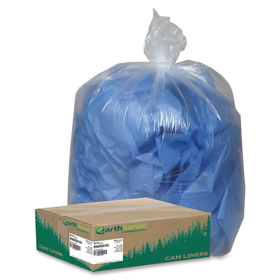 Recycled Can Liners 55-60gal 2mil 38 x 58 Black 100/Carton