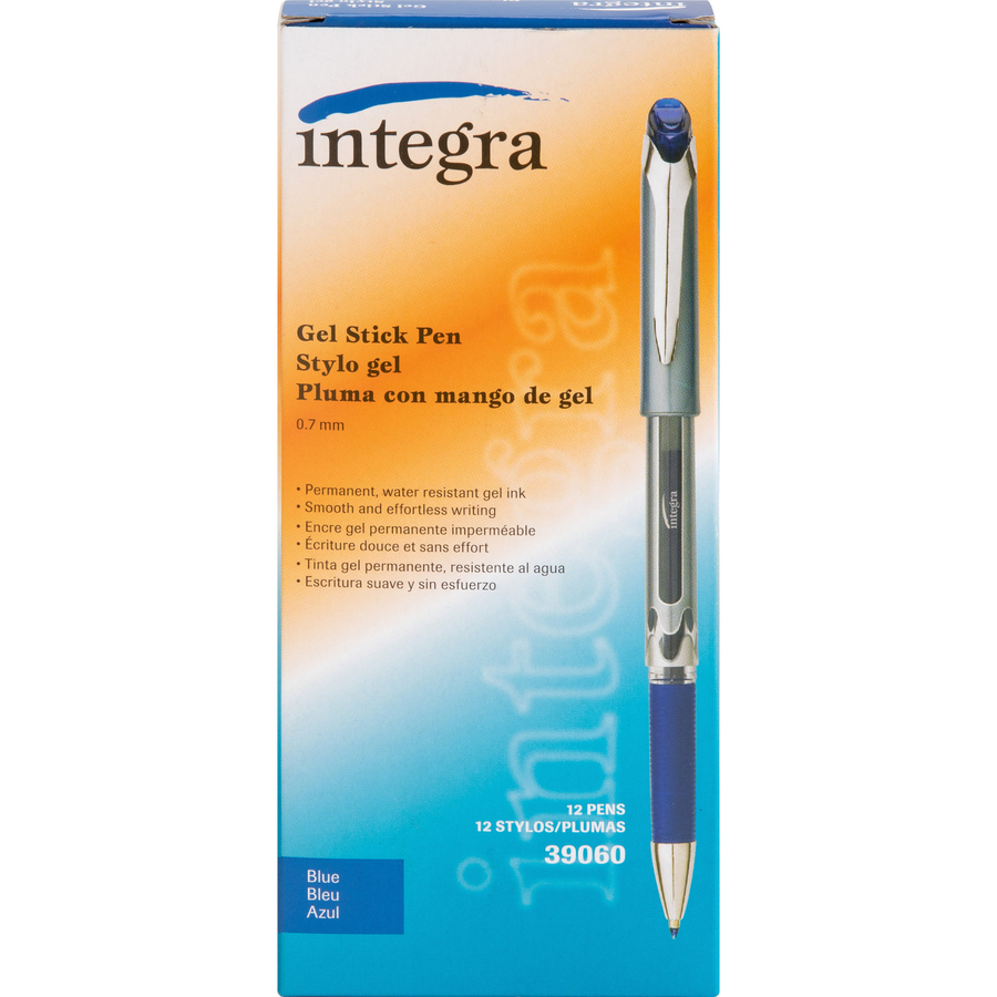 Integra .7mm Premium Gel Ink Stick Pens  mm Pen Point Size - Blue  Gel-based Ink - Metal Tip - 1 Dozen - Filo CleanTech