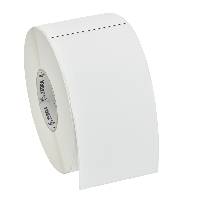 Zebra 10014013 white coated paper thermal transfer label, 4 x 8 inch, perforated, permanent adhesive
