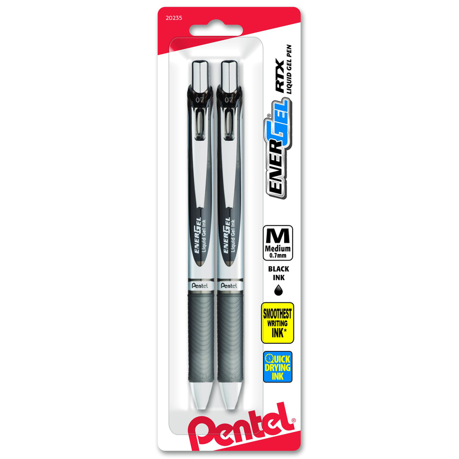 EnerGel RTX Retractable Liquid Gel Pen, (0.7mm) Metal Tip, Medium Line, Blue Ink 2-Pk