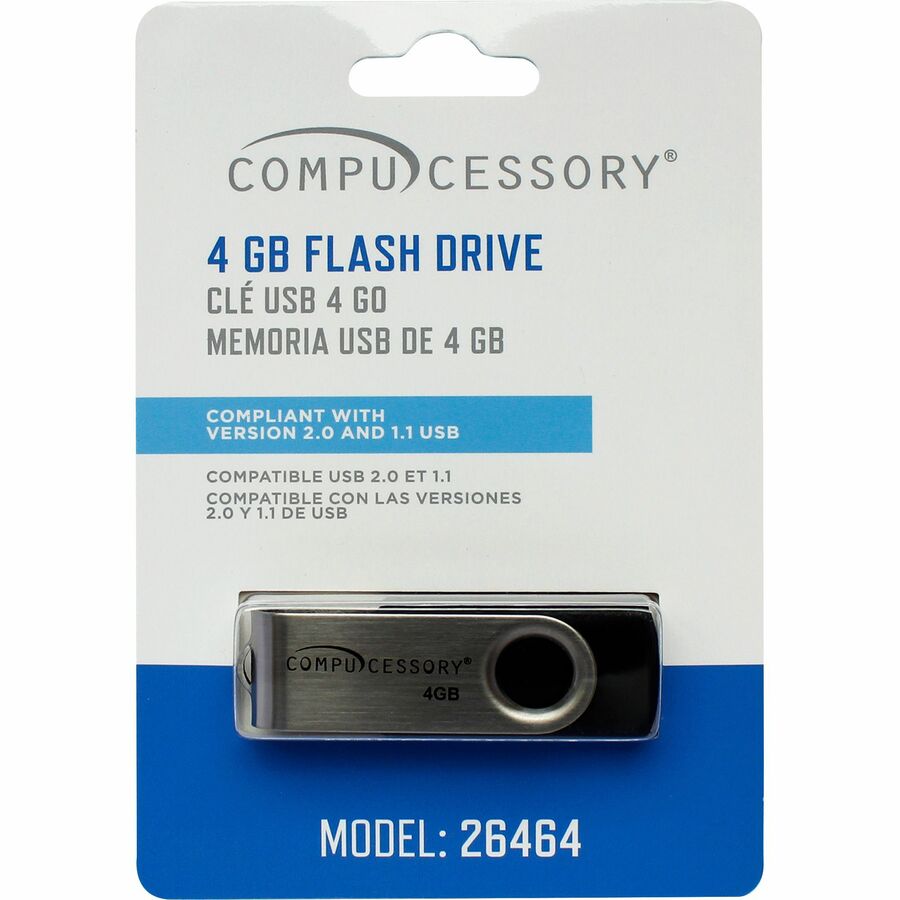 Compucessory 4GB USB Flash Drive - 4 GB - USB 2.0 12 Read Speed - 5 MB/s Write Speed - Aluminum - 1 Year Warranty - 1 Each - Yuletide Office Solutions