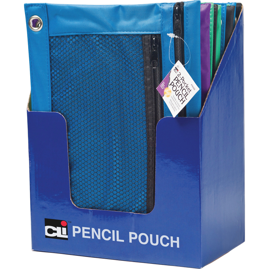 BULK Carton Pencil Pouch - Grommet Holes - Double Zipper - Mesh