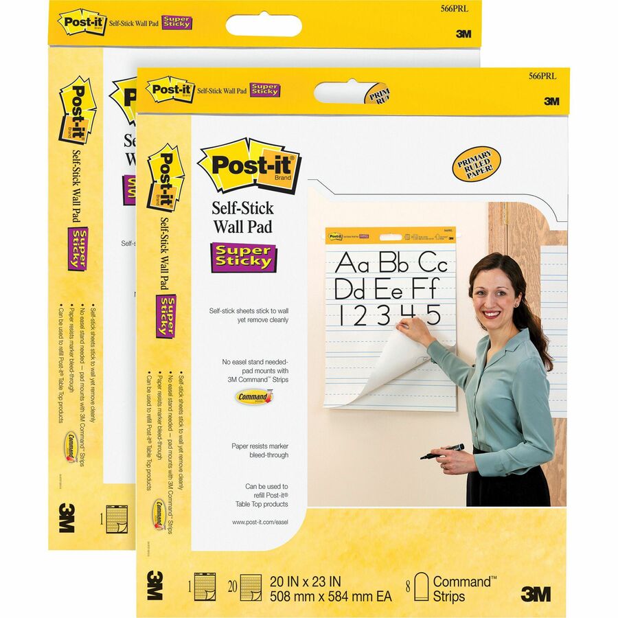 Post-it Tabletop Self-Stick Easel Pad, Primary Ruled, White