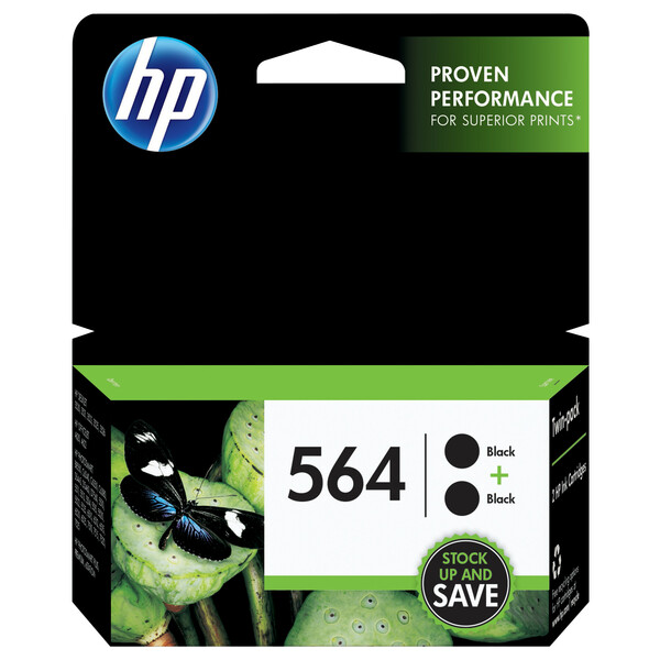 HP 564 Black Original Ink Cartridges, 2 pack (C2P51FN)