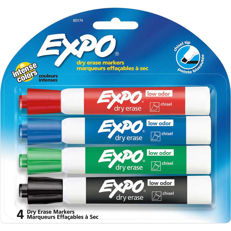 Expo Dry Erase Markers Low Odor Chisel Tip Assorted 4 Total 80174 Whiteboard 