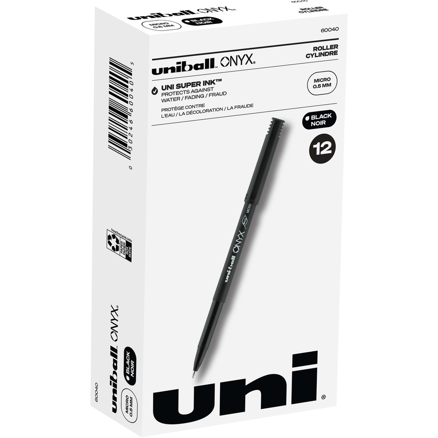 uniball™ Onyx Rollerball Pens - Micro Pen Point - 0.5 mm Pen Point Size -  Conical Pen Point Style - Black Dye-based Ink - Matte Black Barrel - Metal  Tip - 1 Dozen - Kopy Kat Office