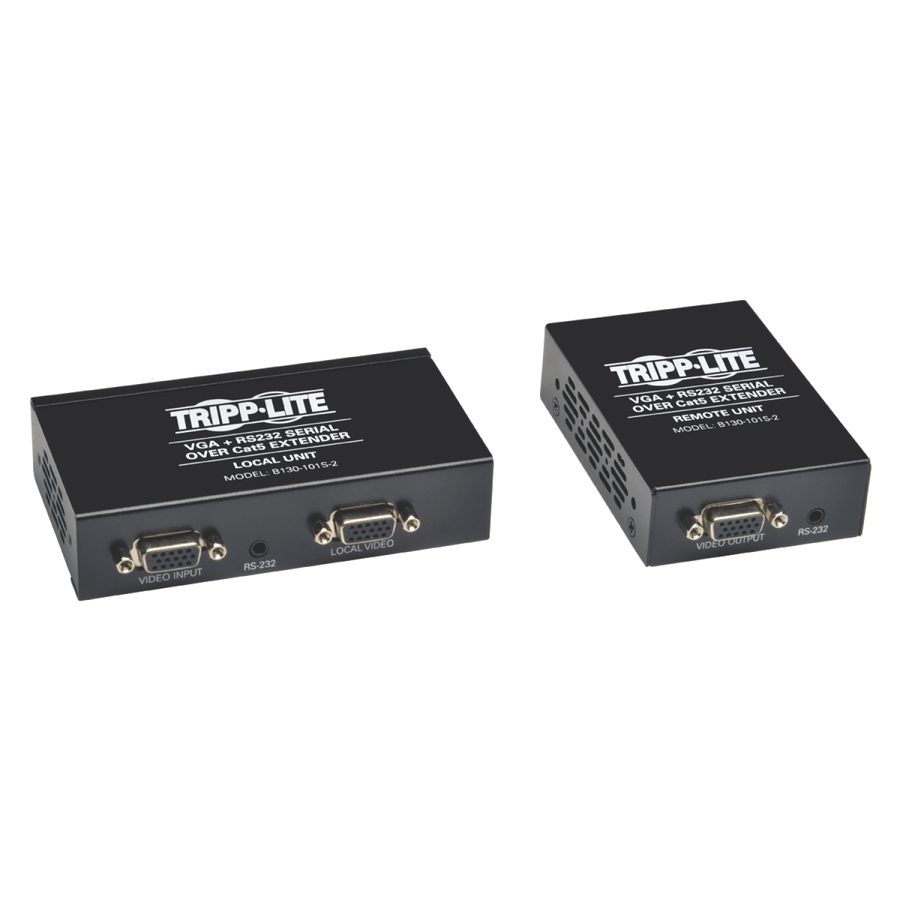 Tripp Lite VGA + RS232 Serial Over Cat5 Extender - 1 Input Device - 2 Output Device - 1000 ft (304800 mm) Range - 2 x Network (RJ-45) - 1 x VGA In - 2 x VGA Out - 1920 x 1440 - Rack-mountable, Wall Mountable, Pole-mountable - TAA Compliant
