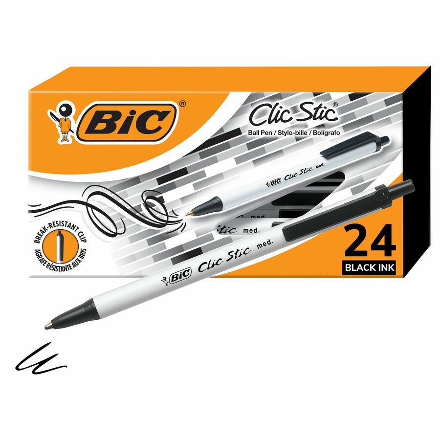 BIC Clic Stic Retractable Ballpoint Pens, Black Ink - 24/Box