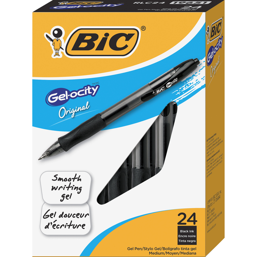 BIC Gel Retractable Pens - Medium Pen Point  mm Pen Point Size -  Retractable - Black Gel-based Ink - Tinted, Clear Barrel - 24 / Box - ICC  Business Products