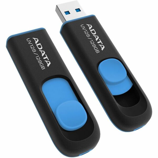ADATA DashDrive UV128 128GB Retractable USB3.0 Flash Drive, Black/Blue
