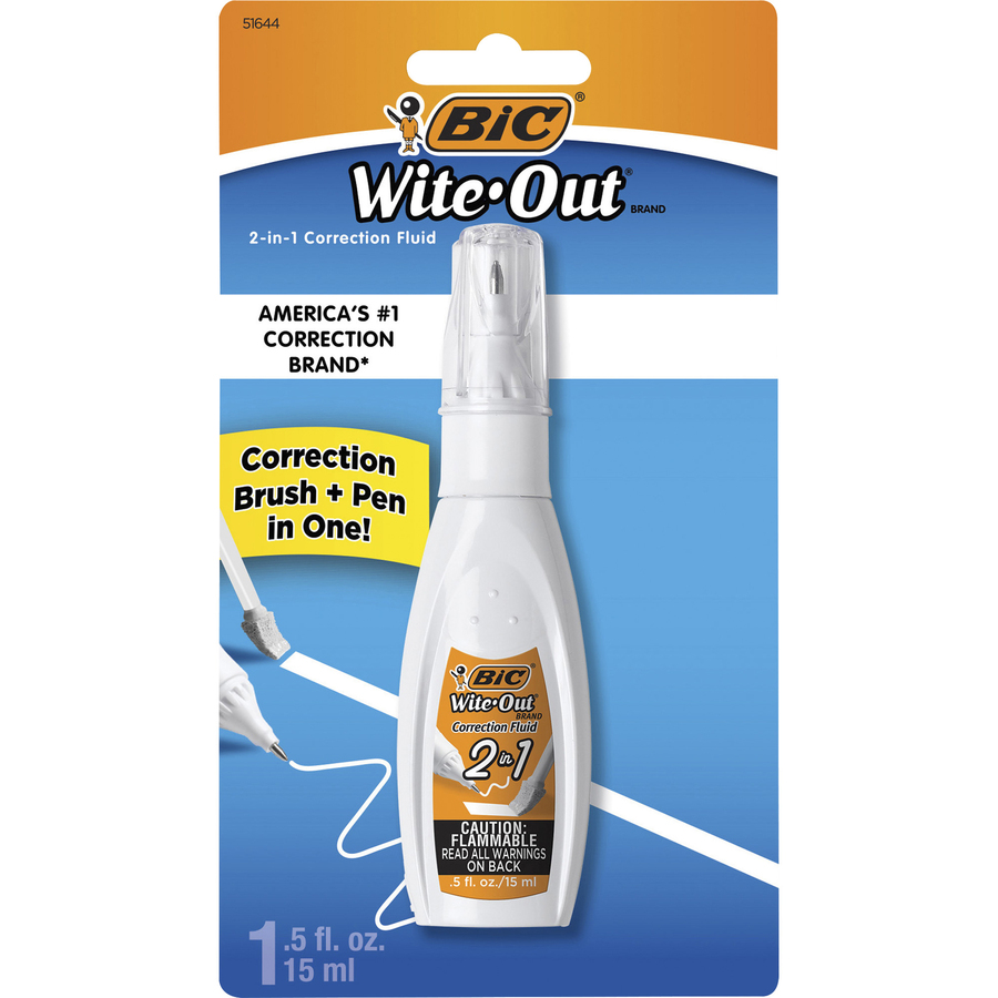 Wite-Out Wite Out 2-in1 Correction Fluid - Tip, Brush Applicator - 15 mL -  White - Quick Drying - 1 Each - Thomas Business Center Inc
