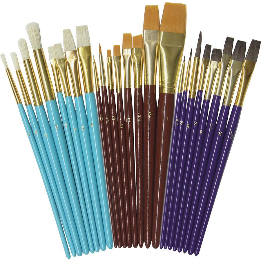 Watercolor Brush Assortment, Natural Wood, Assorted Sizes, 12